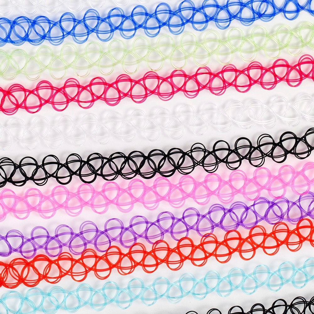 12 stk vintage hippy stretch tatovering choker halskæde elastisk chocker halskæde fiskeline tatoverings halskæde