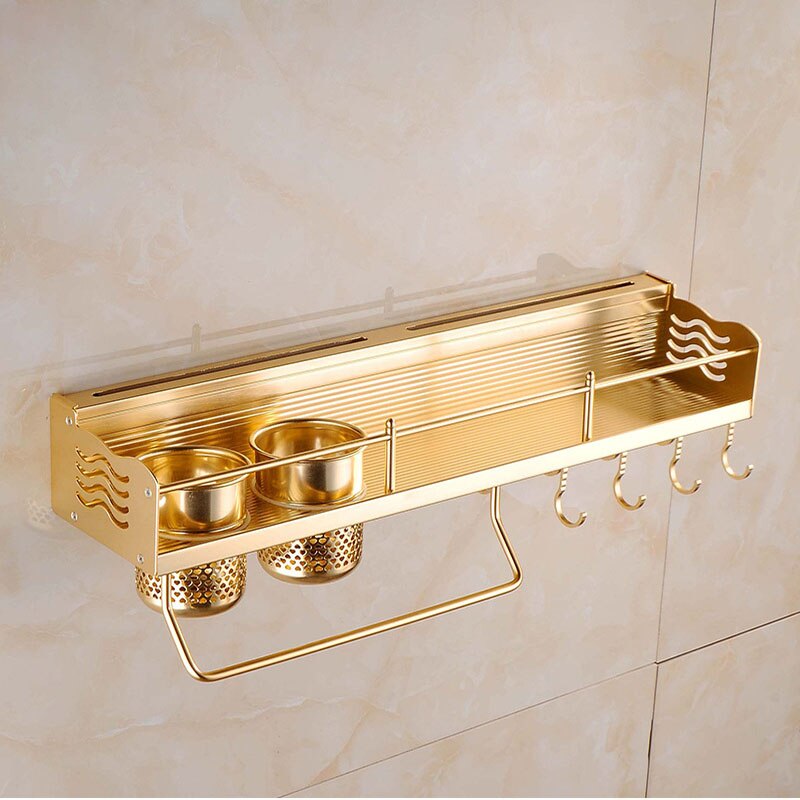 Wall Mounted Pot Pan Rack Multifunctional Kitchen Bookshelf Bottle Rack Cutlery Blocks Hanger Hooks Organizers Space Aluminum