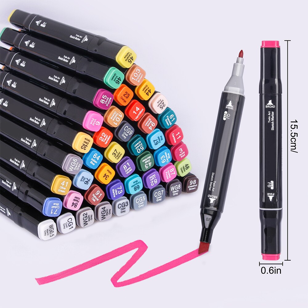 48 kleuren/Set Art Markers Set Borstel met Dual Tips Alcohol Gebaseerd Borstel Markers of Schetsen, Kalligrafie, tekening Etc