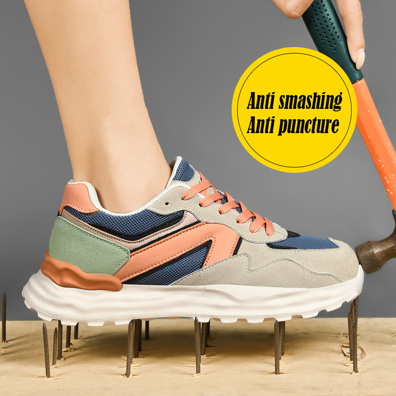 Damenschutzschuhe Atmungsaktiv das ganze Jahr über Neue leichte Arbeitsschuhe mit Stahlplatte
