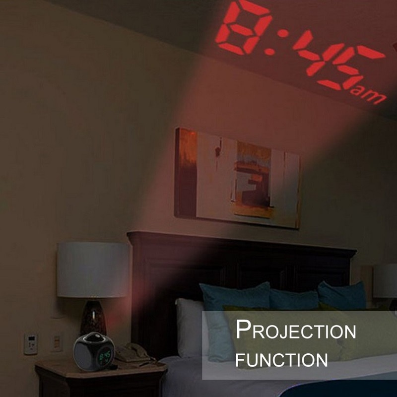 Hem multifunktions lcd -projektion ledd display tid digital snooze väckarklocka röst talande vägg takprojektion