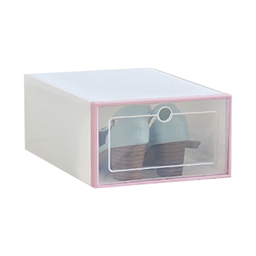 1pc pp stabelbar støvtæt skoæske gennemsigtig skoopbevaringsboks skuff rektangel arrangørdeler hjem meuble de rangement: Lyserød