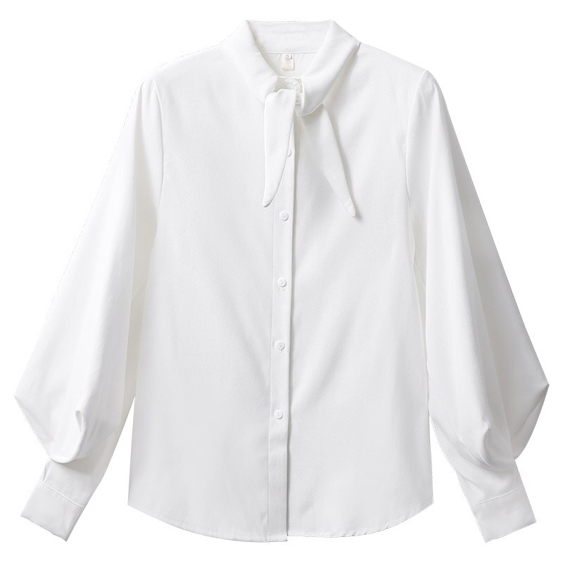 Chemisier décontracté à manches lanternes pour femme, haut à gros nœud et oreilles de lapin, chemise à boutons, coréenne, printemps,: White / M