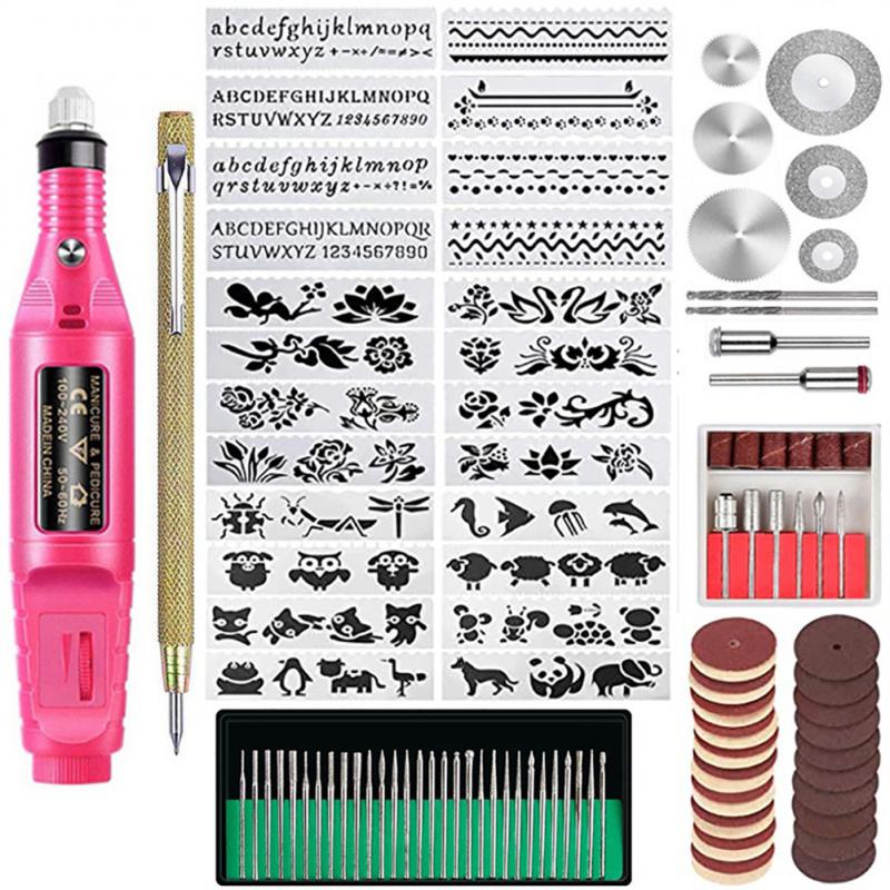 108Pcs Engraving Tool Kit Grinder Electric Corded Micro Engraver Etching Pen DIY Rotary Tool Ceramic Metal Plastic With Scriber: PINK / USB plug