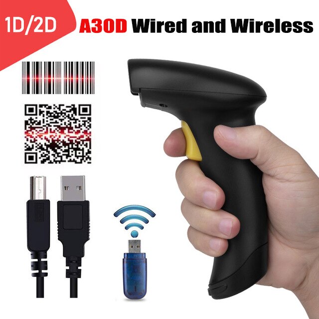 Barcode Scanner verdrahtet und kabellos CCD 1D 2D QR Bar Code 2,4G/433M Volle ASCll PDF417 Unterstützung praktisch iPad Handheld Leser: A30DWired kabellos