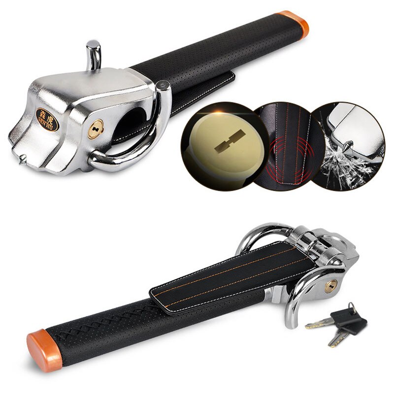 Universal Car Anti-theft Steering Wheel Lock Airbag Alarm with Key Heavy Duty Steel Anti-saw Anti-Pry Retractable Safe Tool Lock