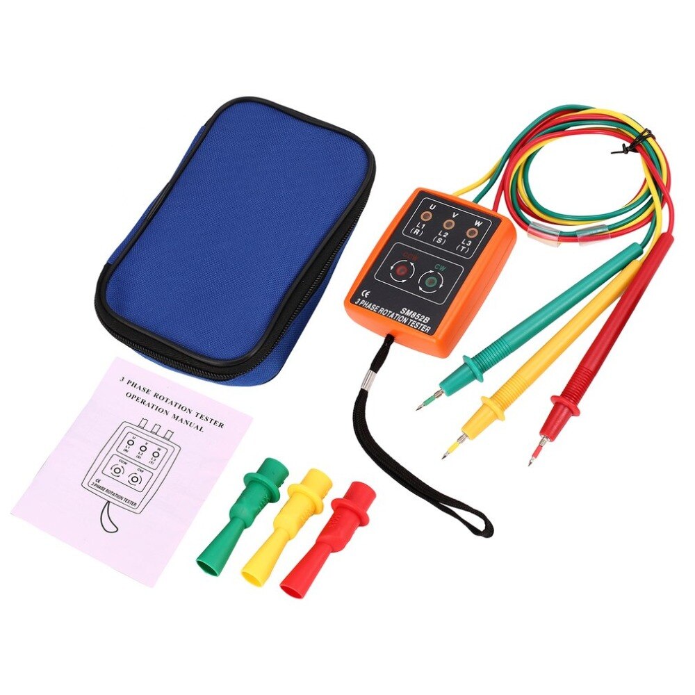 SM852B Phase Indicator 3 Phase Rotation Tester Digital Phase Indicator Detector LED Buzzer Phase Sequence Meter 60V~600V AC