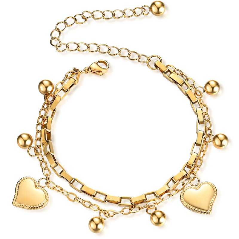 ZORCVENS Gold Silver Color Stainless Steel Bracelets for Women Multi-layer Stylish Heart Charm Wedding Bracelets: 83639