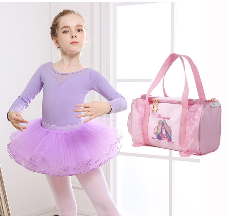 Lace Pink Kids Girls Ballet Dance Bag Students School Backpack Toe Shoes Embroidered Tiered Ruffled Tutu Shoulder Bag Dance