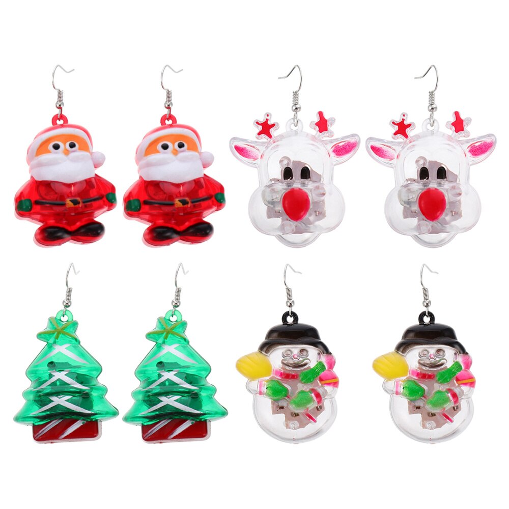 4 Pairs of Christmas Party Earrings LED Light Up Lady Night Party Earrings