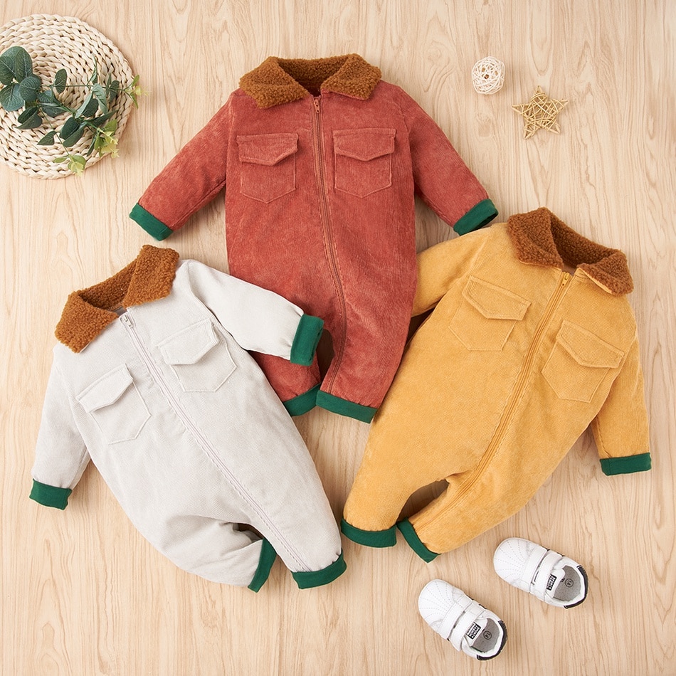 PatPat Winter Baby Stylish Solid Jumpsuits for Baby Boy Clothes