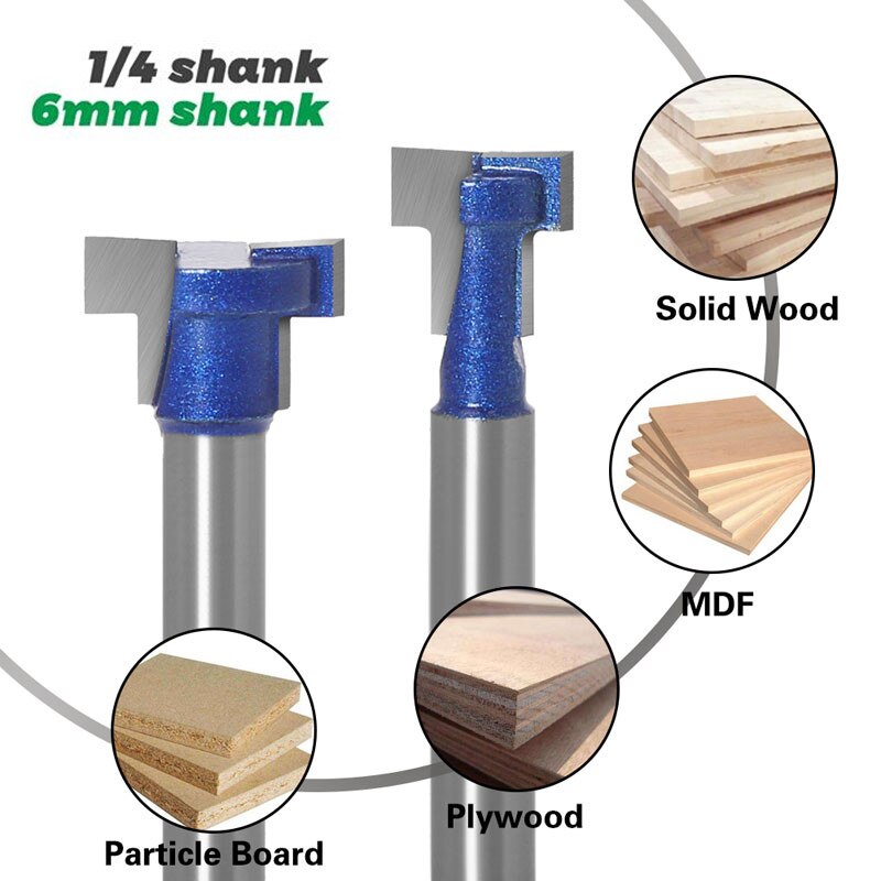 1-2pc 6mm/6.35mm- skaft t-spor slids & t-slot nøglehulsfræser fræser til fræsning af træ