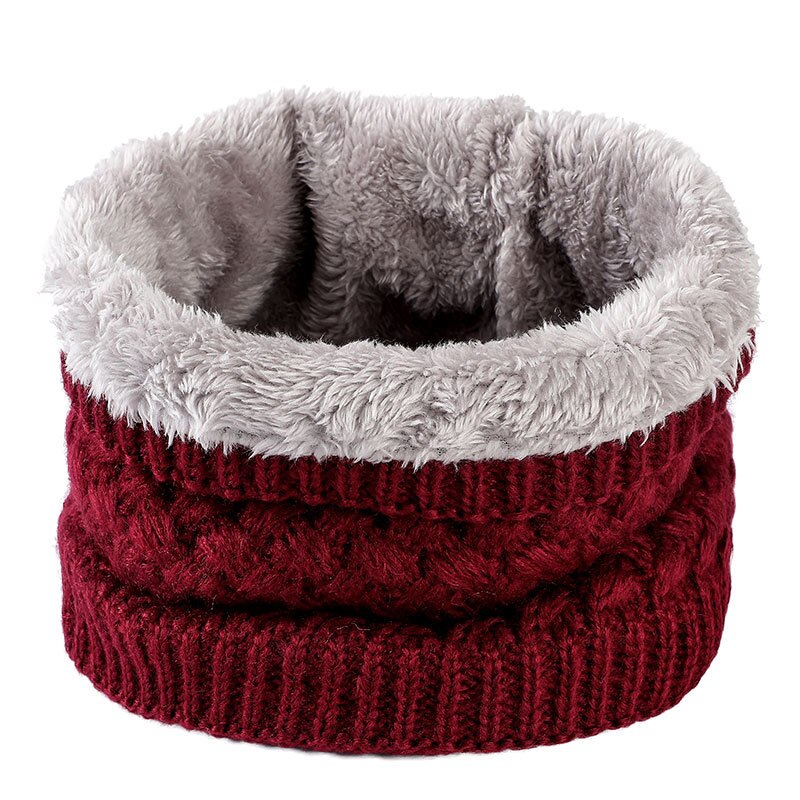 Winter Ladies Pink Red Warm Elastic Thick Knitted Circle Scarf Ring Women Men Faux Fur Neck Collar Warmer Plush Scarves: Burgundy