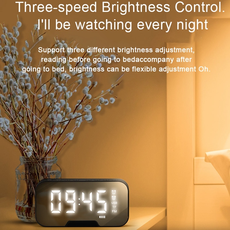 Draagbare draadloze led-spiegel, digitale bluetooth-luidsprekers, wekker,  mp3 fm radio's, handsfree luidsprekers