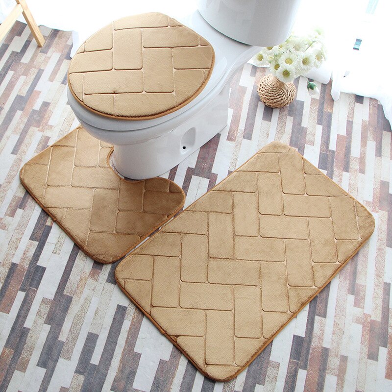 3PC Toilet Cover Seat Bathroom Accessories Set Rug Contour Mat Soft Toilet Lid Cover Plan Solid Color Bath Mats Home Decor