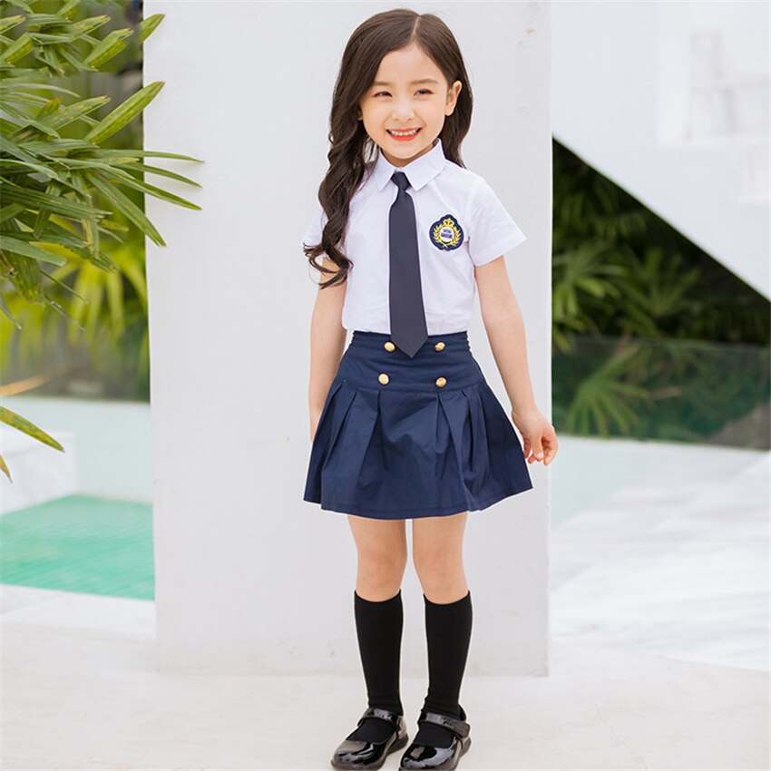 Children Navy Blue Cotton Japanese School Uniform for Girls Boys Pleated Student Korean Style Vest Shirts Pants Skirt Overalls