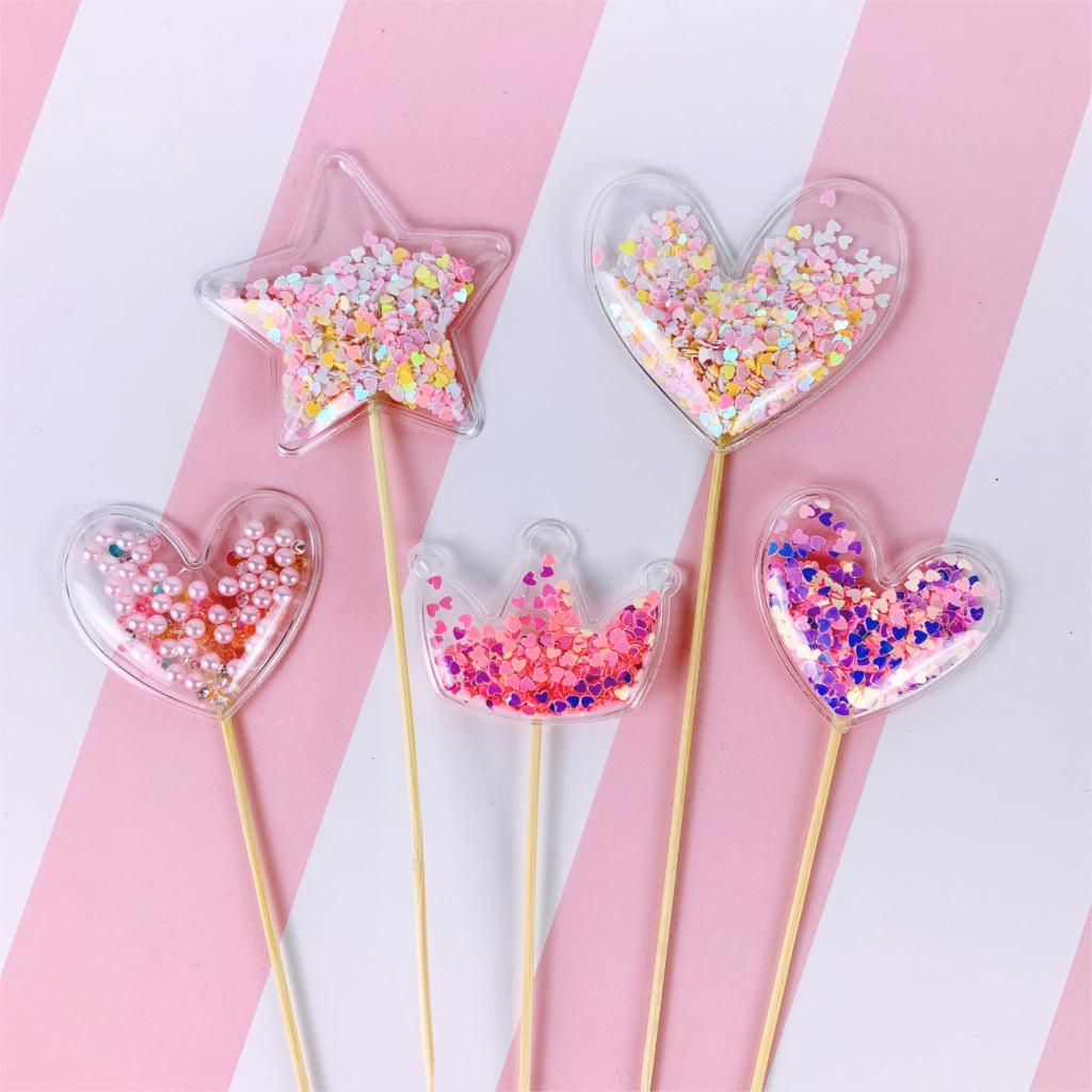 1pc Bling Crown Stars Hearts Cloud Cake Toppers Shiny Cupcake Topper for Wedding Baby Shower Birthday Party Cake Decorations