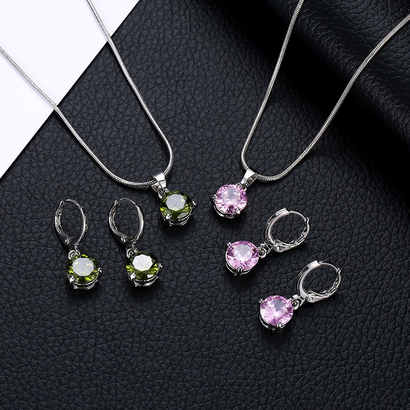 temperament sieraden ketting/oorbellen tweedelige ronde multicolor crystal hanger set