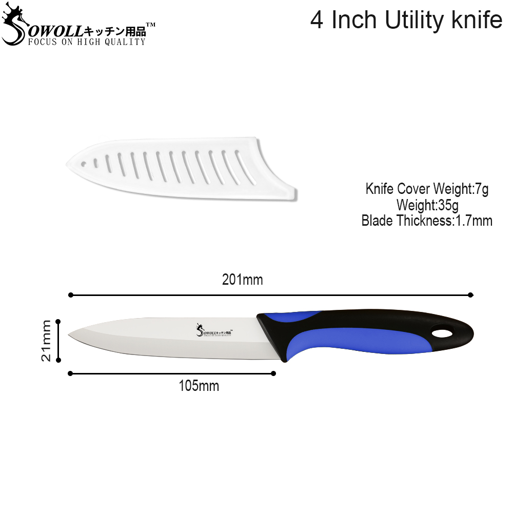 Sowoll keramiske kniver 6 & #39 ;& #39 ; 5 & #39 ;& #39 ; 4 & #39 ;& #39 ; 3 & #39 ;& #39 ; kokk skjæreverktøy skrellekniv frukt grønnsak kjøkkentilbehør 4 stk sett verktøy: 4 blåhvit