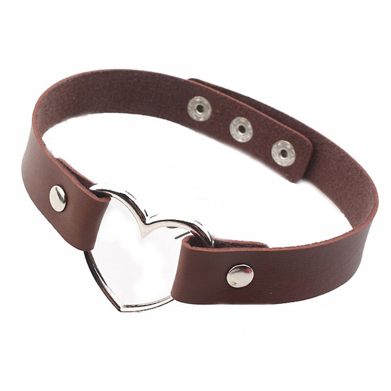 Punk Pu Leer Liefde Hart Kraag Choker Ketting Goth Gothic Rock Trend Sieraden Verjaardagsfeestje Pu Lederen Kraag Ketting: Brown