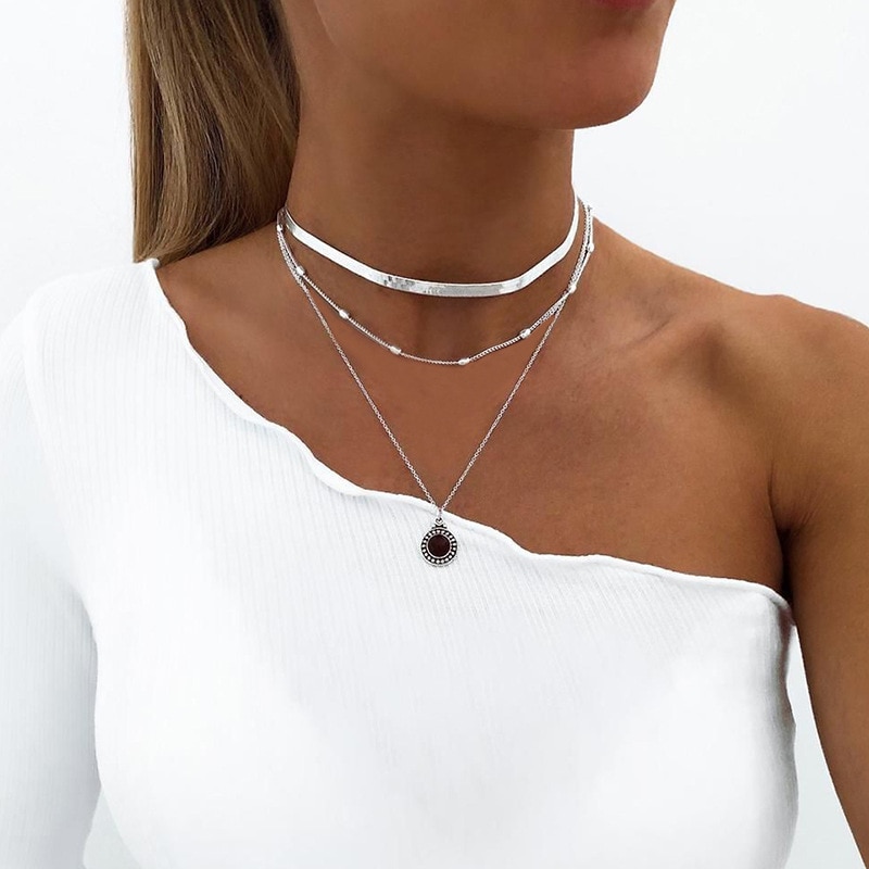 Multilayer Ketting - Blad Ketting Edelsteen - Platte Slang Bot Ketting - O-ketting - Dames Jubileum Sieraden