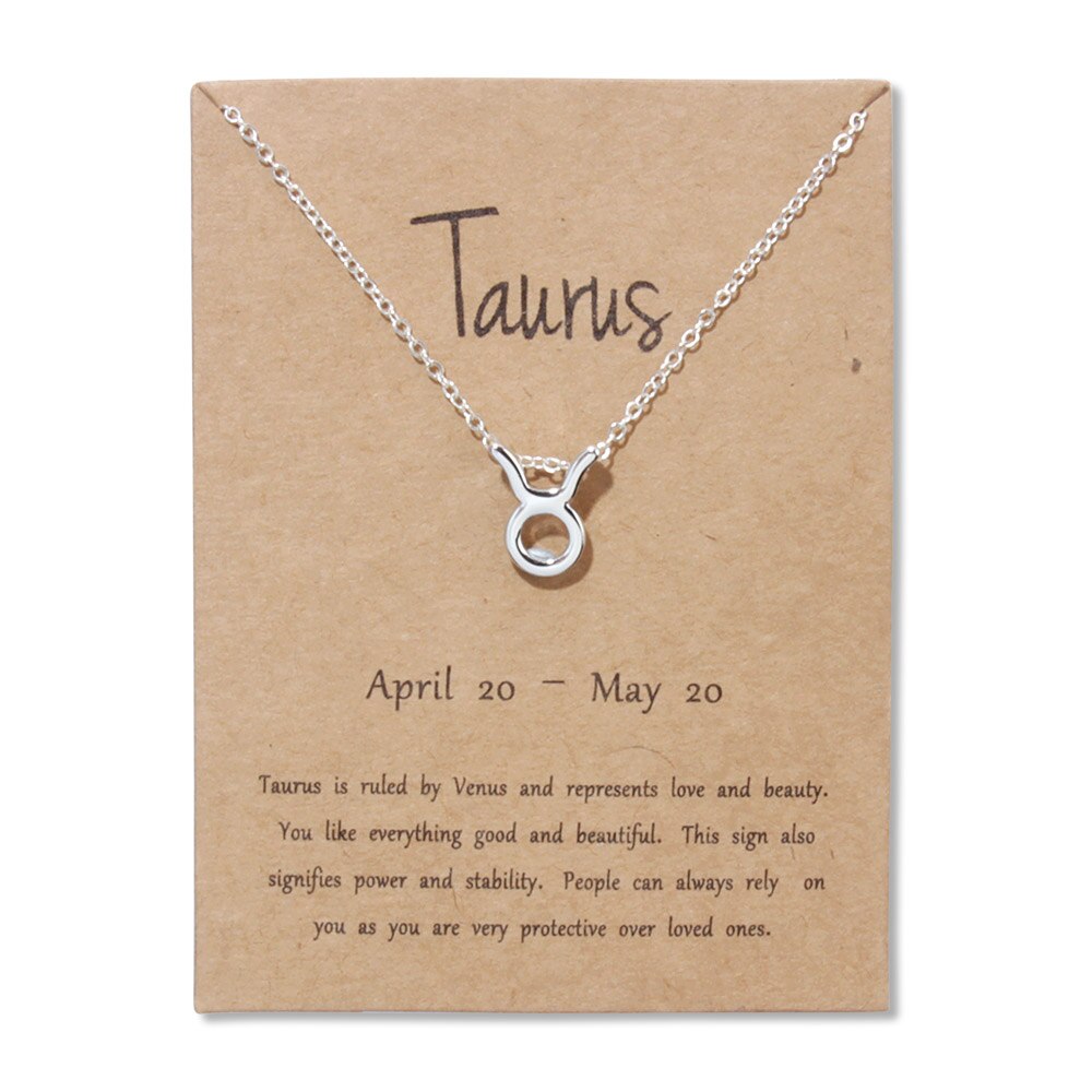 12signos do zodíaco joias de ouro, 12 constelações pingente colar para mulheres presentes de aniversário: Silver Taurus