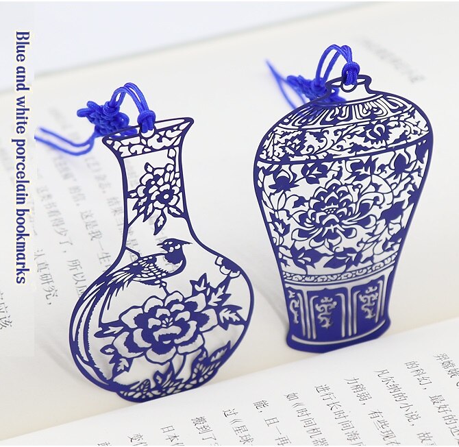 Metalen blauw en wit porselein chinese klassieke stijl paperclips grappige kawaii bladwijzer briefpapier markeerclip kinderen