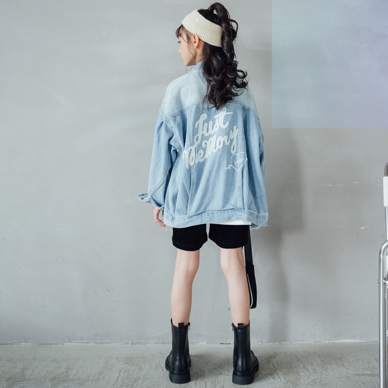 Giacche di jeans Oversize per ragazze adolescenti 10 12 anni cappotto da ricamo Casual con lettere di moda per ragazze