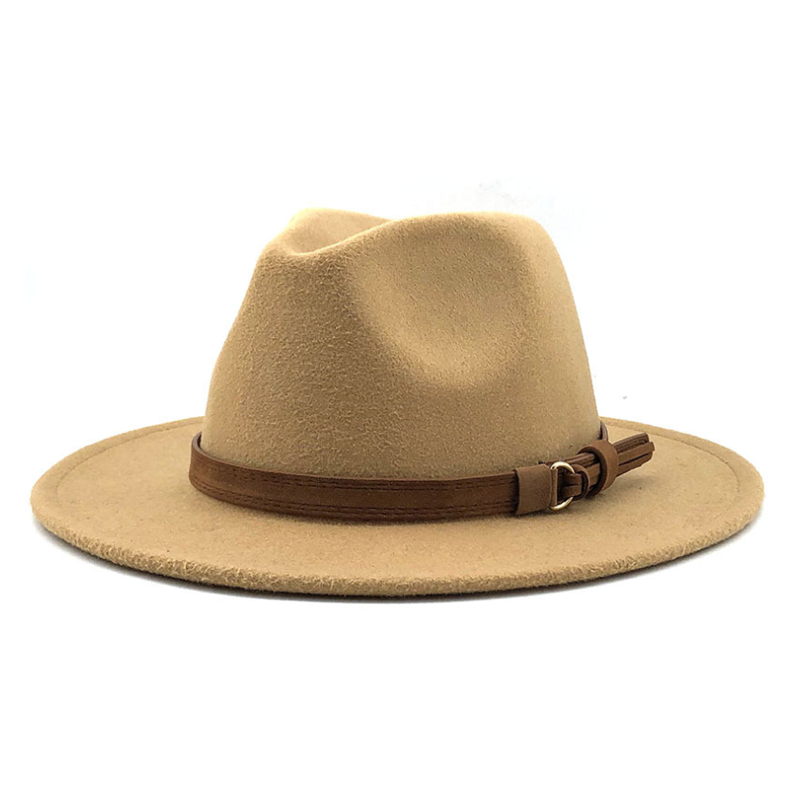 Ullfilt jazz fedora hattar bältesspänne dekor kvinnor unisex bred rand panama party trilby cowboy keps