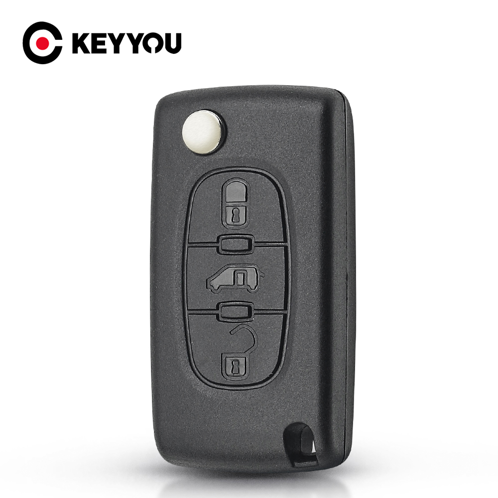 KEYYOU-funda para llave de coche, carcasa con 3 botones para Peugeot Partner Citroen Berlingo HU83 VA2 Blade CE0523 CE0536, mando a distancia