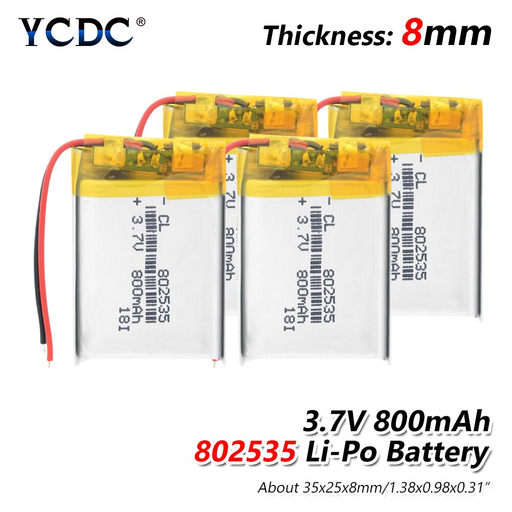 3.7V 800Mah Oplaadbare Lipo Batterij 802535 Leeuw Lithium Polymeer Cellen Met Pcb Voor MP3 MP4 MP5 Gps Dvd pda Bluetooth Speaker: 4Pcs