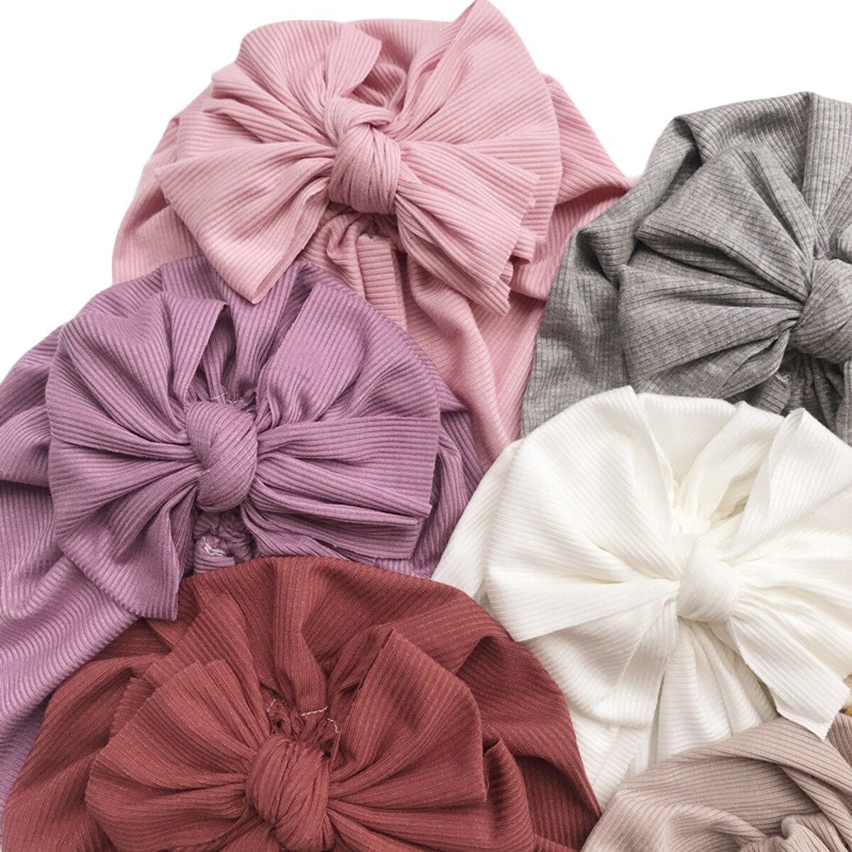 Baby Unisex Bow Indian Hat Knitted Rib Cotton Turban Knot Cap Solid Headwear Ribbed Bowknot Kid Accessories Cap 1-6yrs