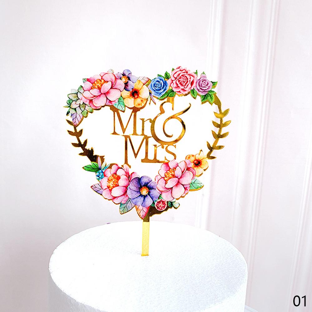 Acryl Gelukkige Verjaardag Cake Topper Resuable Hart Letters Guirlande Anniversary Topper Cupcake Dessert Decor Feestartikelen: Heart-Mr and Mrs
