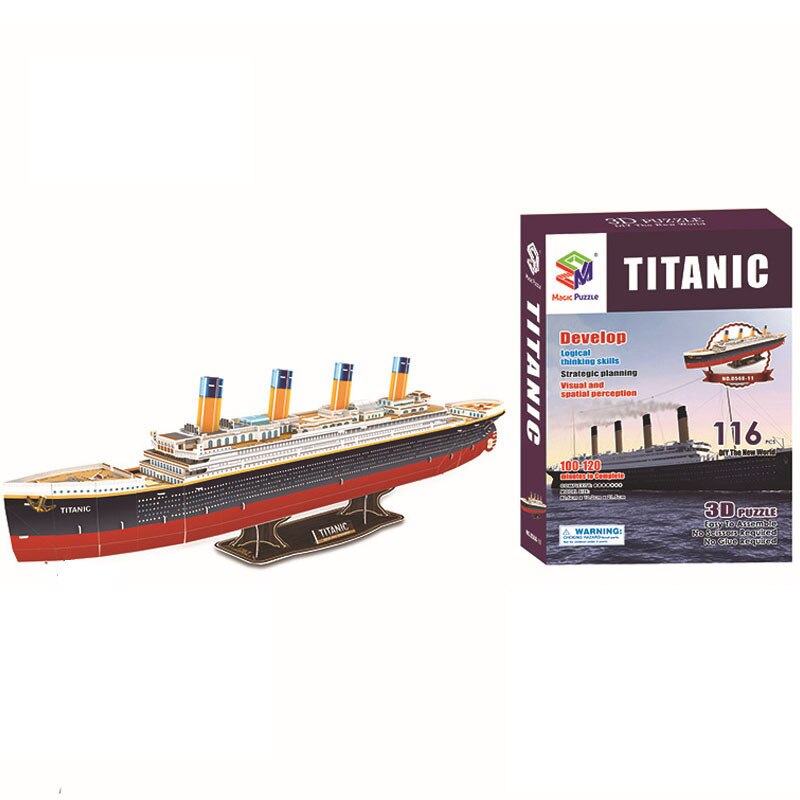 Tredimensionelt kartonpuslespil 3d titanic krydstogtskib model pædagogisk legetøj til børn voksen boligindretning: Original æske