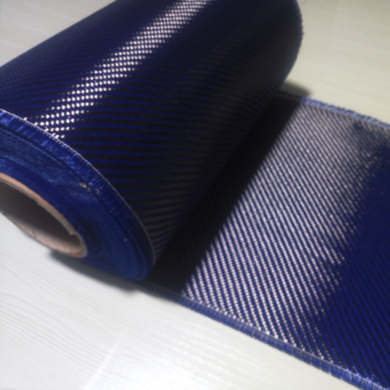 Blue Kevlar & 3K Carbon fiber mixed Fabric 12" / 30cm wide 2x2 Twill Carbon Kevlar Aramid fiber cloth 200gsm 1100D