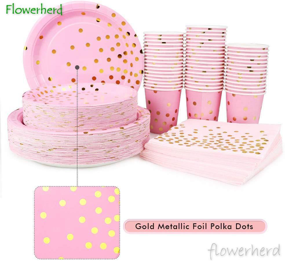Roze Feestartikelen Set Stippen Papieren Borden Wegwerp Servies Set Servetten Cups Vork Messen Lepel Verjaardag Bruiloft Baby Shower