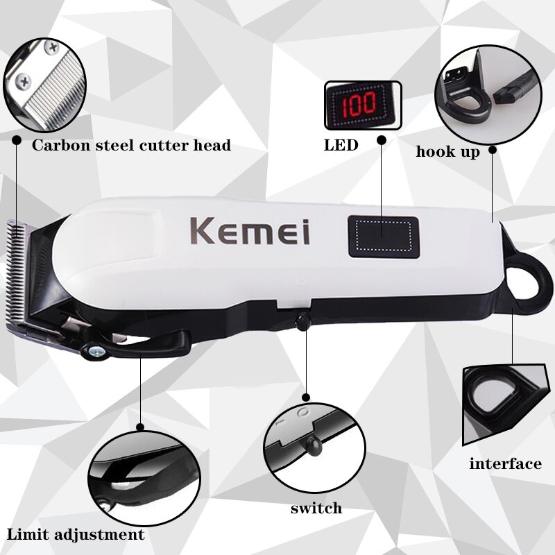 Kemei tondeuse à cheveux tondeuse professionnelle pour hommes barbe coupe-cheveux électrique machine de coupe de cheveux coupe de cheveux sans fil filaire 5