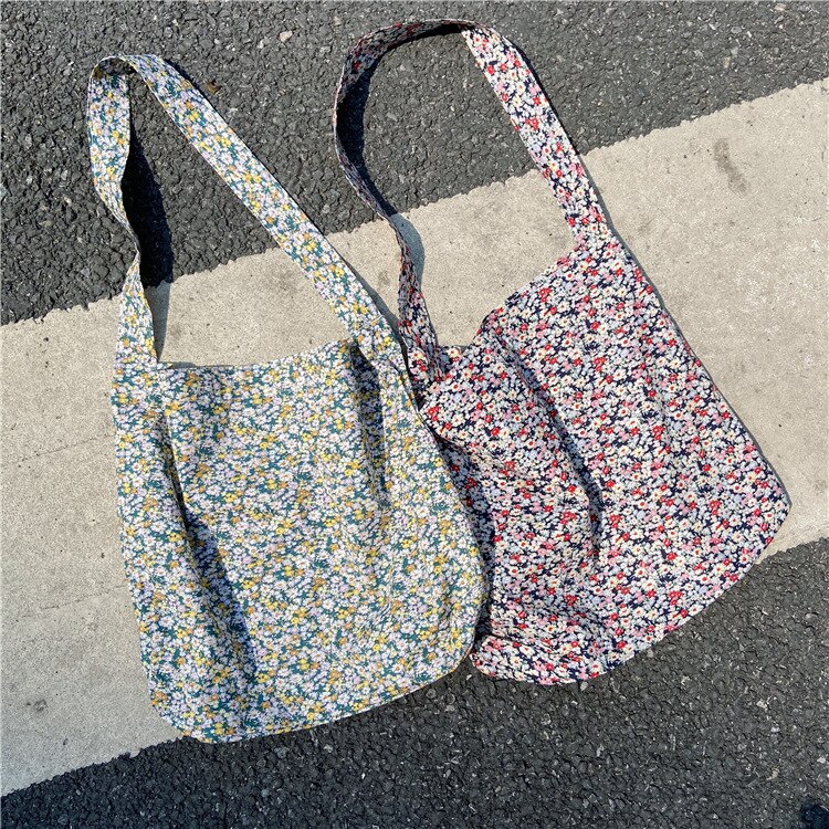 Mode Bloemen Dames Tote Handtassen Katoenen Doek Vrouwen Bloem Schouder Messenger Bags Eenvoudige Herbruikbare Meisjes Grote Boodschappentas