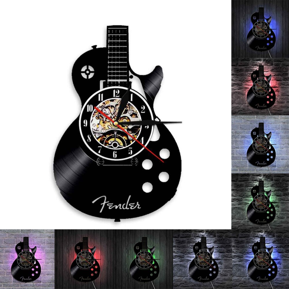 1pc Wall Clock Stylish Vinyl Record Wall Clock Decorative Wall Clock Living Room Wall Hanging Clock Guitar Shape Wall Clock