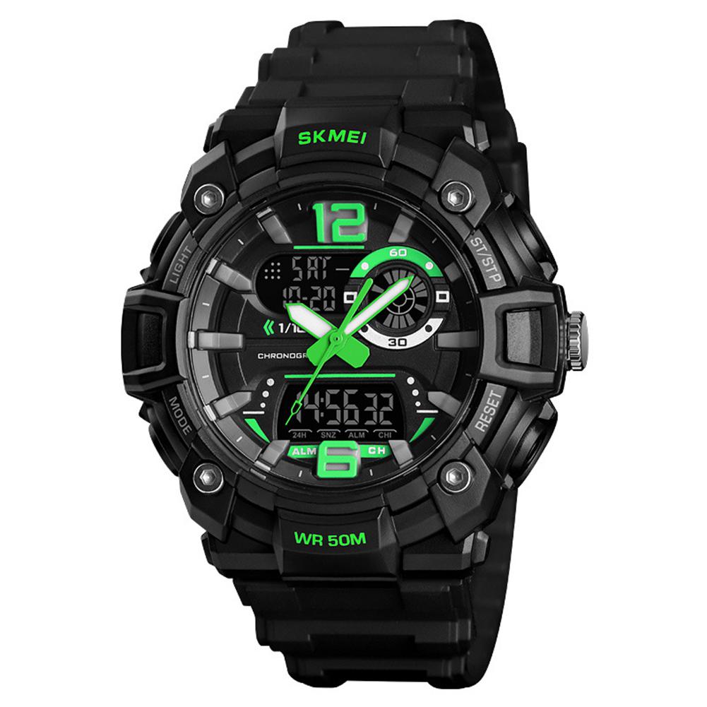 SKMEI 1529 Men Watch Outdoor Sports Dual Display Luminous Function Electronic Watch: Green