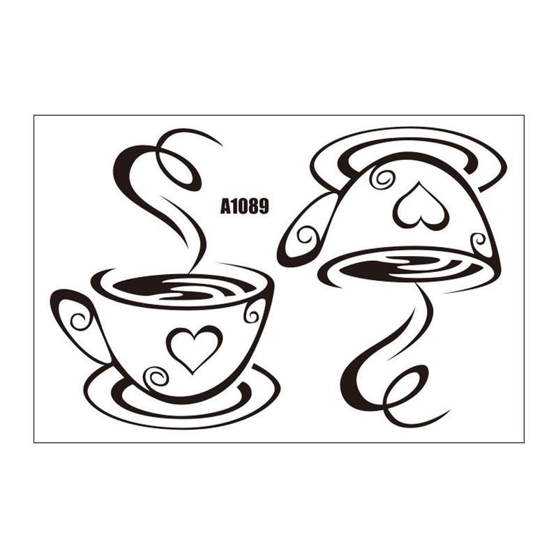 Autocollant mural de deux tasses de café, cuisine, Bar, pour salon, Restaurant, sparadrap d'art de fond, papier peint, décoration de la maison J0A3: Default Title