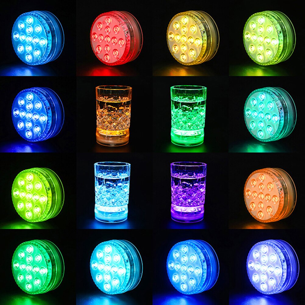 LED Waterproof Underwater Light with Suction Cup Round Dimmable Battery Diving Lamp Remote Control Swimming Pool Pond Vase Light