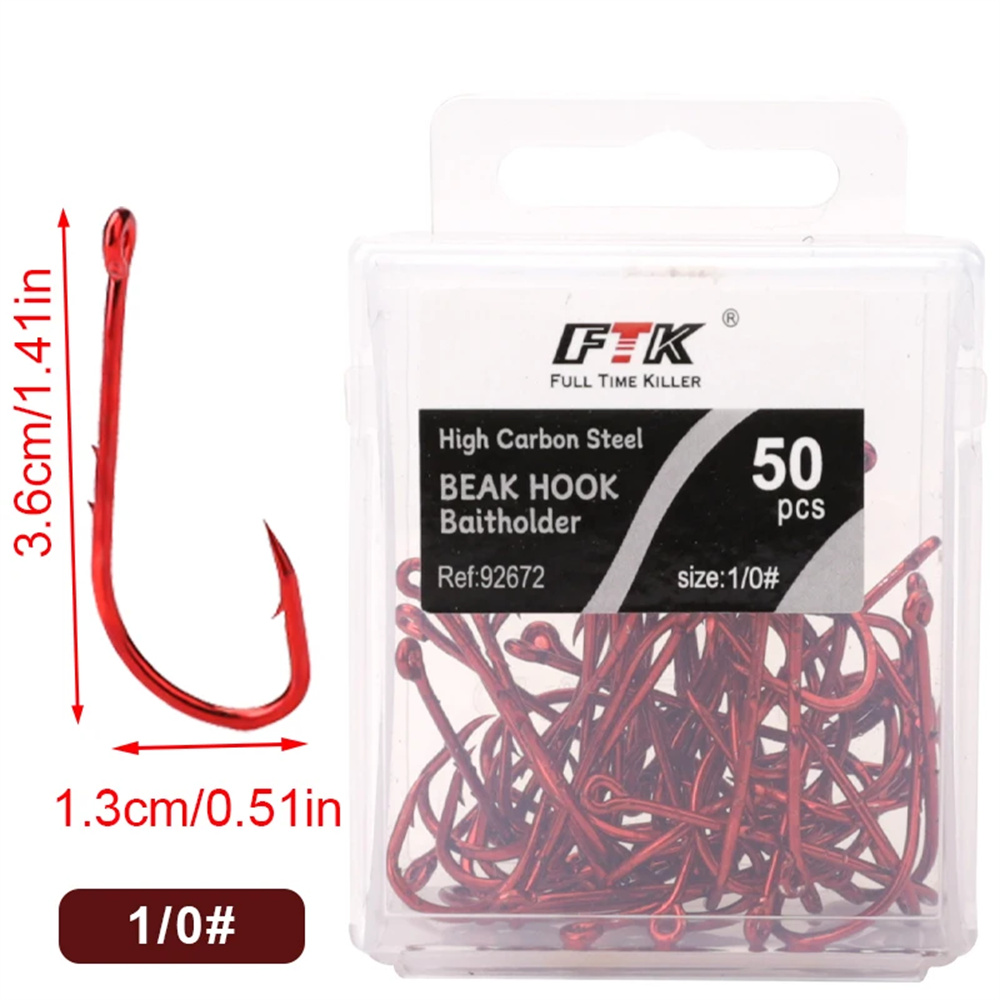 FTK-anzuelos de pesca rojos, Señuelos de pesca con púas de mar, vástago de pico, soporte para cebo vivo, plantilla de pesca de carpa, anzuelos de gusano, accesorios, aparejos: Borgoña