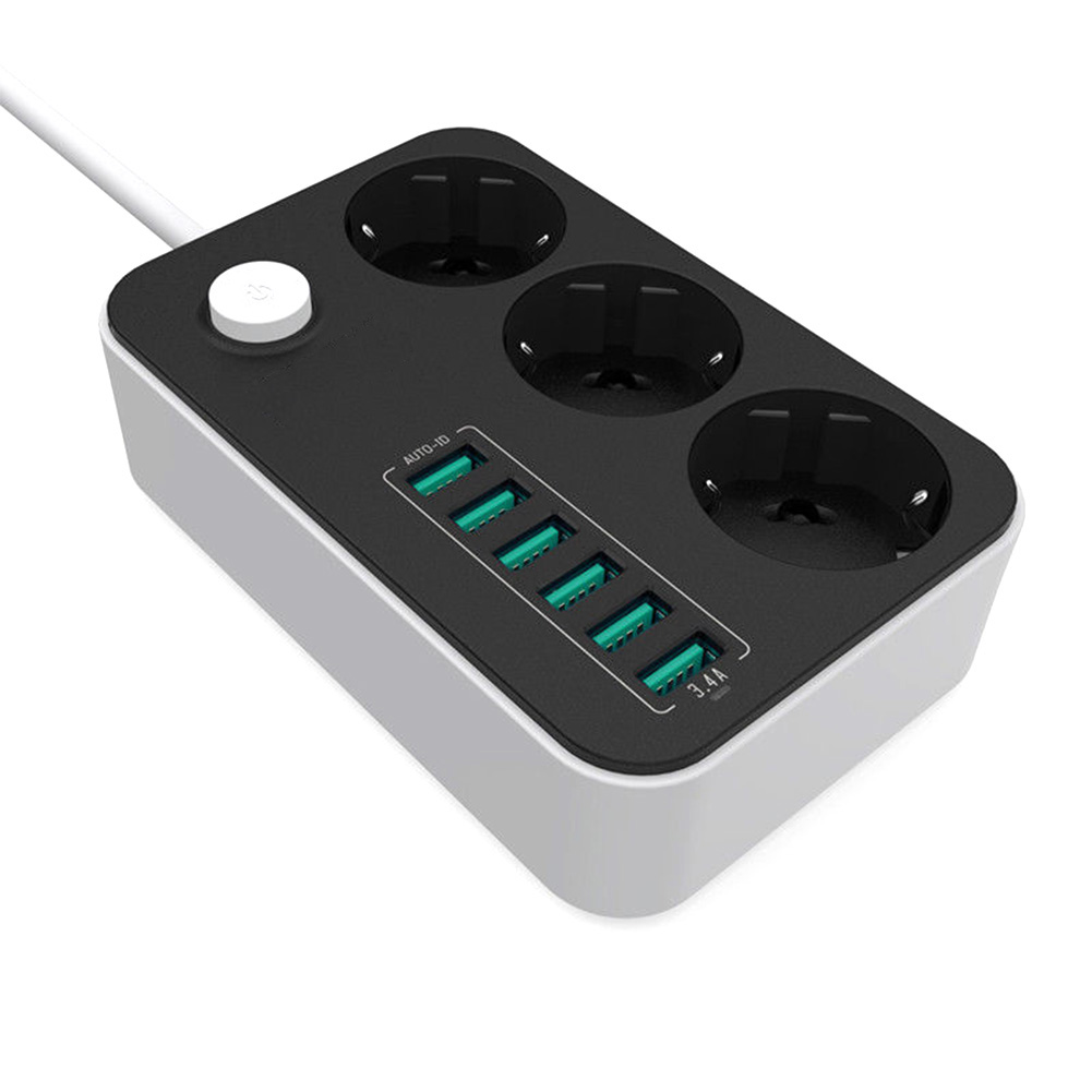 2500 w 10A Huishoudelijke Charger Power Strips Universele Verlengsnoer Opladen Poorten Overspanningsbeveiliging EU Plug 6 Usb-poorten Socket