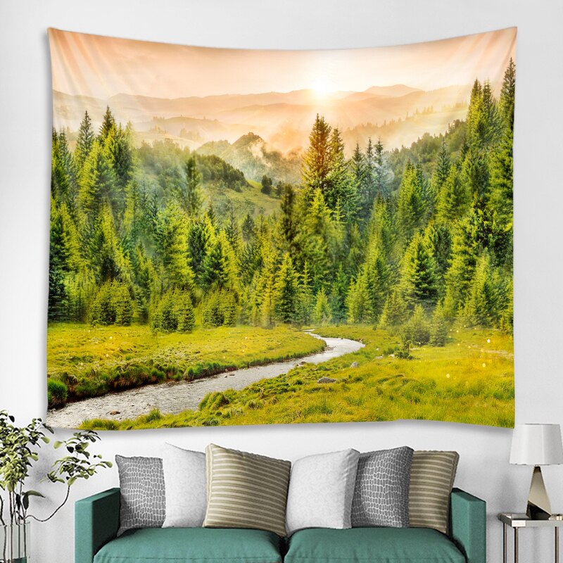 Nature Forest Tapestry Forest Wall Cloth Tapestry in the Sunset Hippie Mandala Tapiz Landscape Home Decoration Tapestry