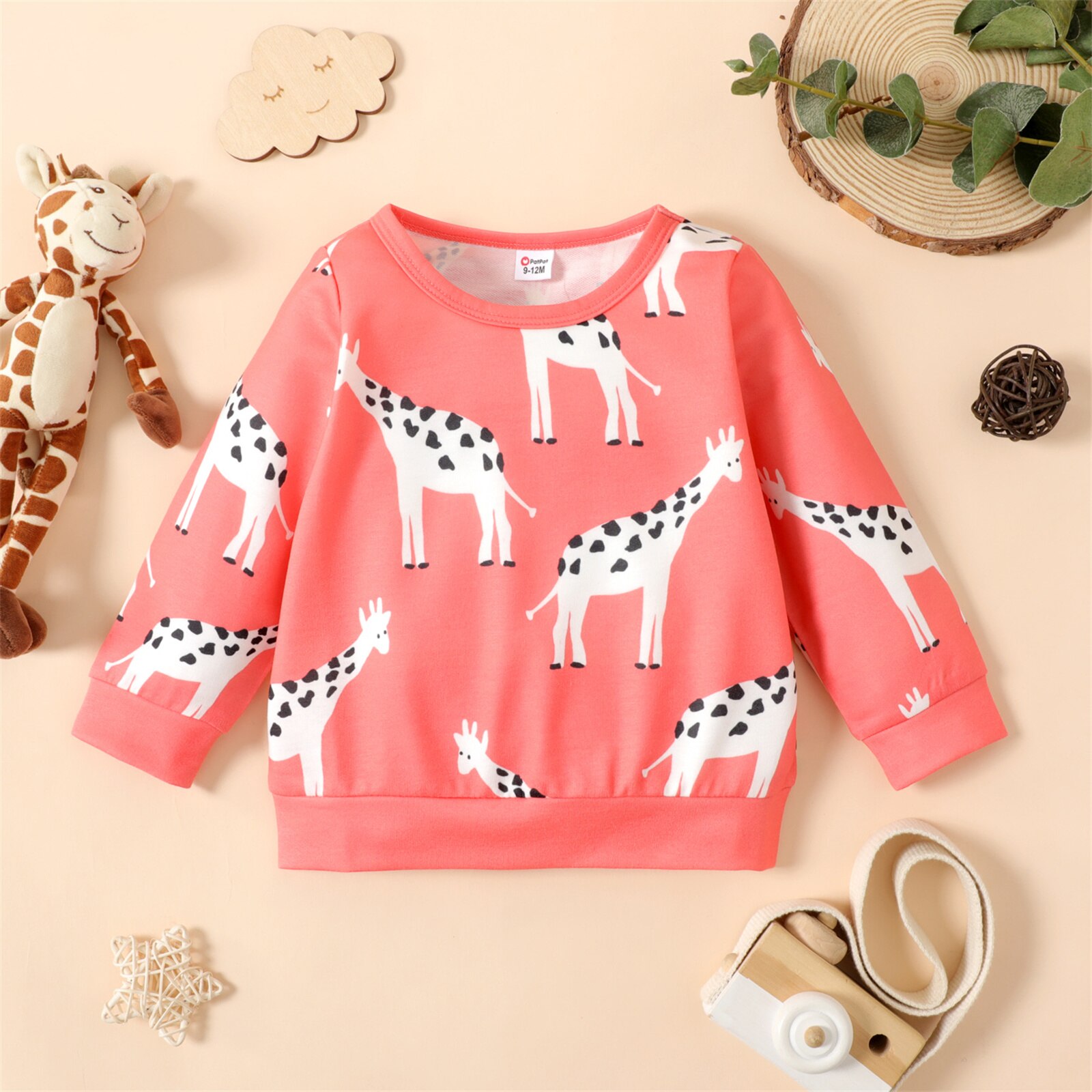 Patpat Baby Meisje Turquoise/Roze Over Animal Print Lange Mouwen Sweatshirt: Pink / 18-24 Months