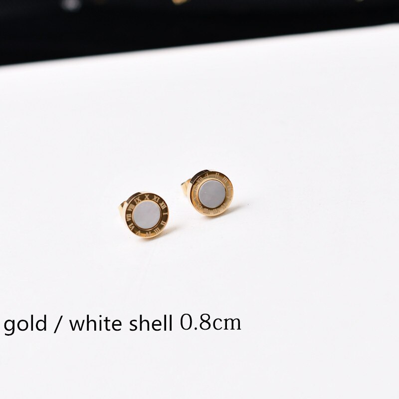 Yun ruo rosa guld svart romersk nummer örhänge kvinna man titan stål smycken födelsedag inte blekna allergivänligt: Guldvitt 0.8 cm