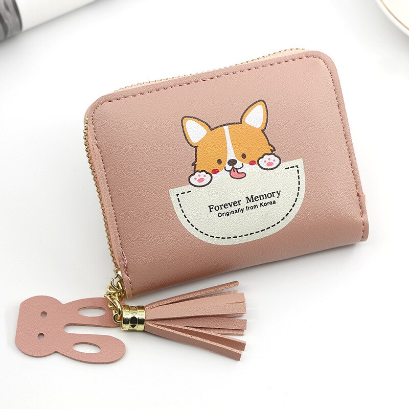 Cartera de gato con borla pequeña para mujer, Cartera de de , monedero de cuero Pu, titular de la tarjeta femenina, Billetera: R242 Pink