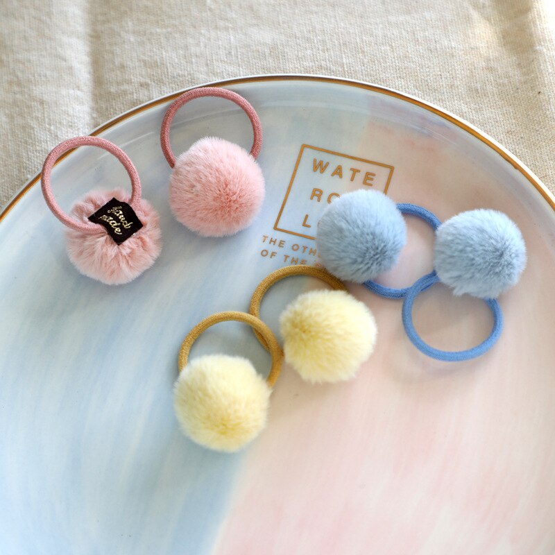 2 stück niedliche pompon-haarbänder in bonbonfarben für freundlicher, haarschmuck für mädchen, babys und kleinkinder