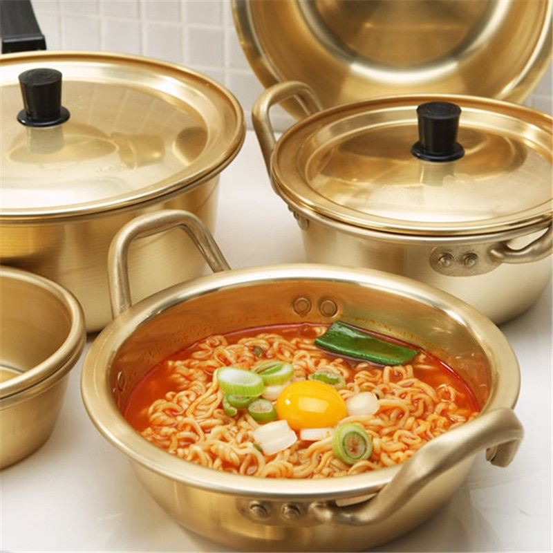 Korean Style Ramen Noodles gold Pot Aluminum Soup Pot Oxidized Coating Noodles Mike Egg Soup Cooking golden Kitchen Cookware